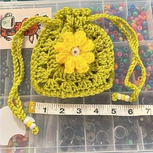 Crocheted Flower Drawstring Pouch 🌸